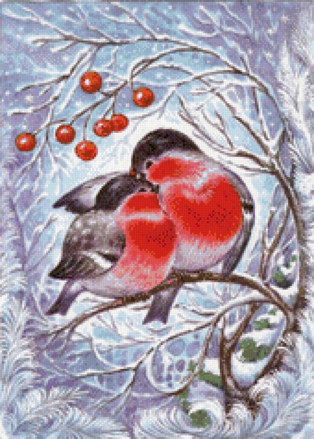 в ожидании нового года - снегири, пара, романтика, птицы, животные, зима - предпросмотр