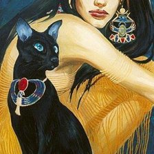 Схема вышивки «девушка,кошка,египет»
