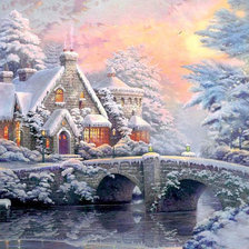Оригинал схемы вышивки «Зимний домик у моста» (№1094568)