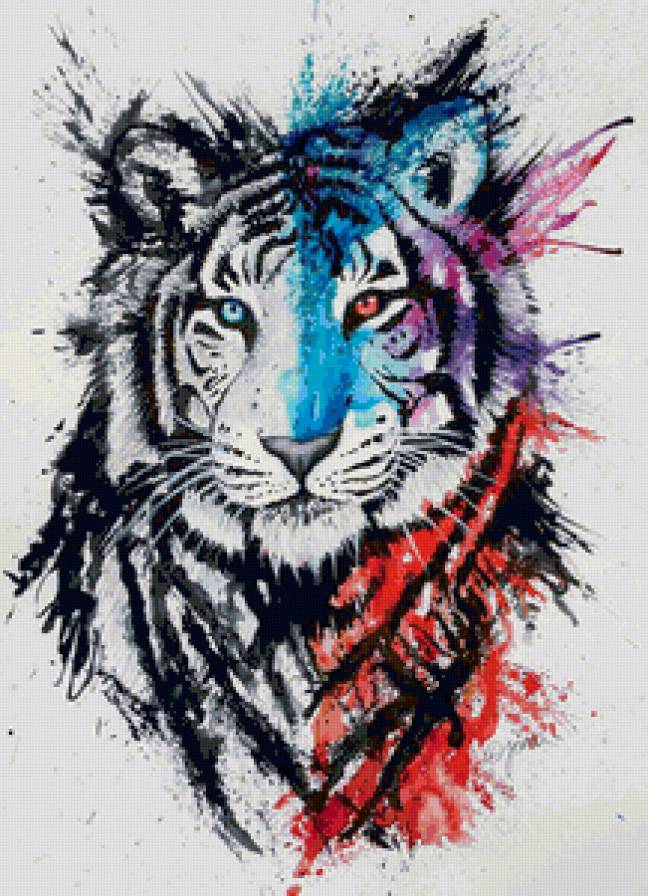 Тигр акварель - тигр, акварель. краски - предпросмотр