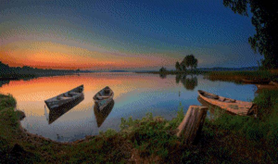 вечер - лодки река вода природа - предпросмотр