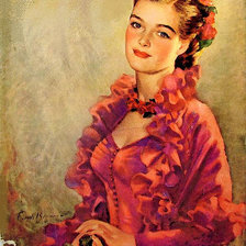 Оригинал схемы вышивки «Дама в красном платье» (№1095558)
