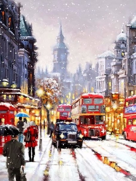 Снежный город - город, зима, снег, люди - оригинал