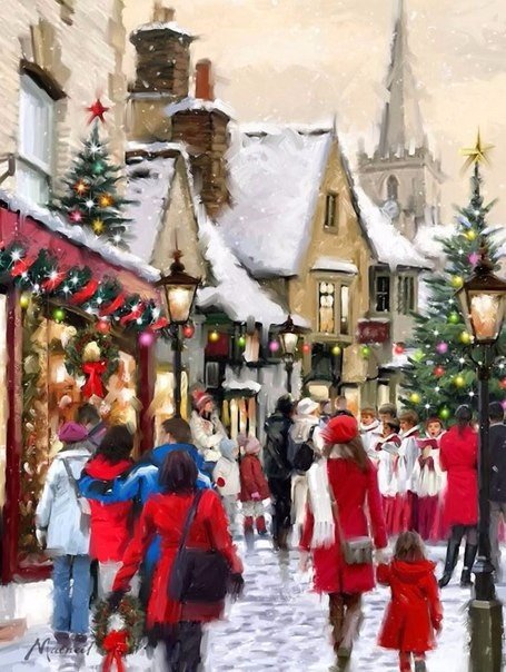 Зимний день в городе - зима, снег, город, дети, люди - оригинал