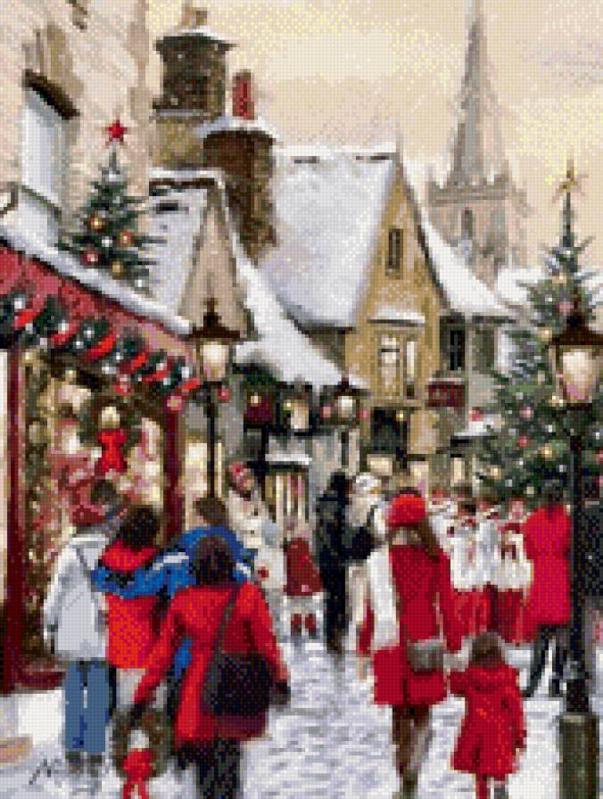 Зимний день в городе - люди, дети, зима, город, снег - предпросмотр