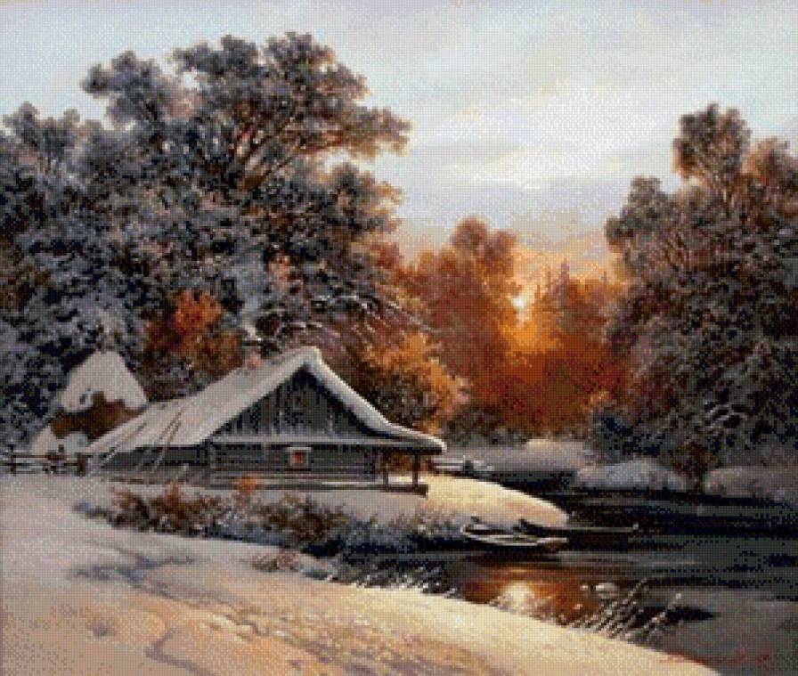 русская зима - природа, зим, снег, закат, зимний пейзаж, зимняя речка - предпросмотр