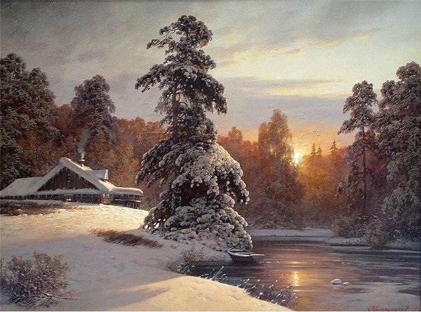 русская зима 1 - домик, сугробы, природа, зимний пейзаж, зима.снег, река, деревня, лес - оригинал