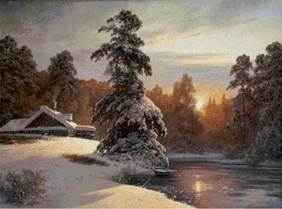 русская зима 1 - домик, лес, деревня, зимний пейзаж, сугробы, природа, зима.снег, река - предпросмотр