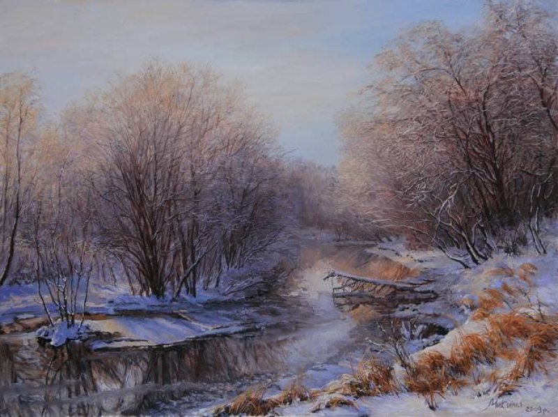 зимний ручей - река, ручей, природа, зима, сугроб, лес, пейзаж - оригинал