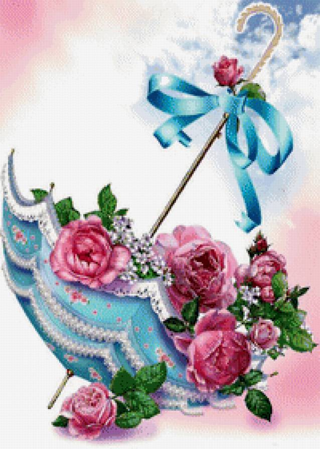 Зонтик в цветах - цветы, красивые, зонтик, яркие, натюрморт - предпросмотр