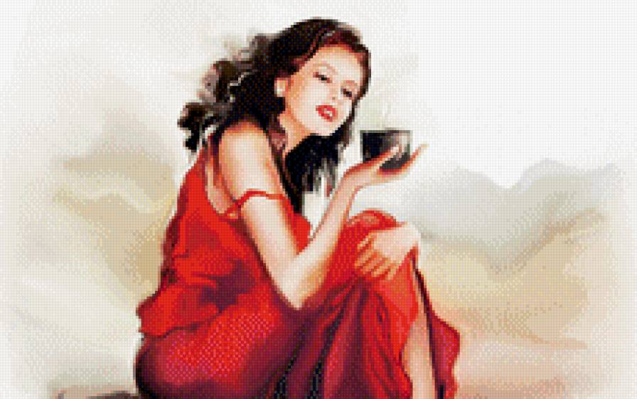 Дама в красном - искусство, живопись, девушка, картина - предпросмотр