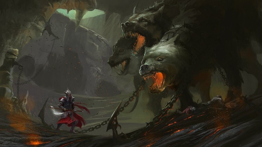 битва - мифы, воин, цербер - оригинал