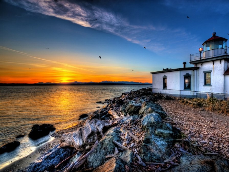 морской пейзаж - маяк, пейзаж - оригинал