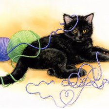 Схема вышивки «Котенок и клубки ниток»