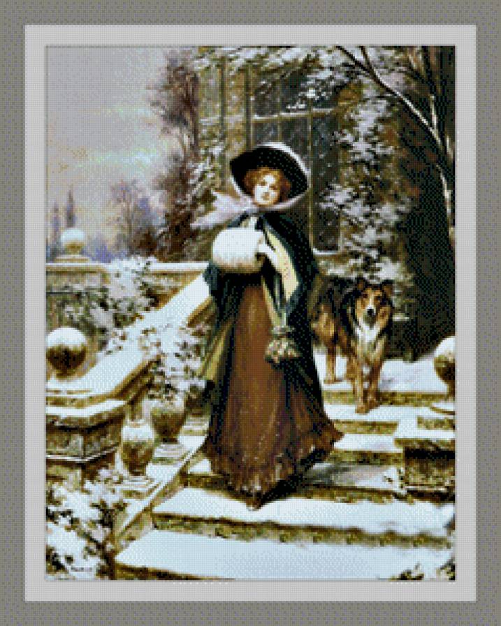 дама с собакой - собака, зима, девушка - предпросмотр