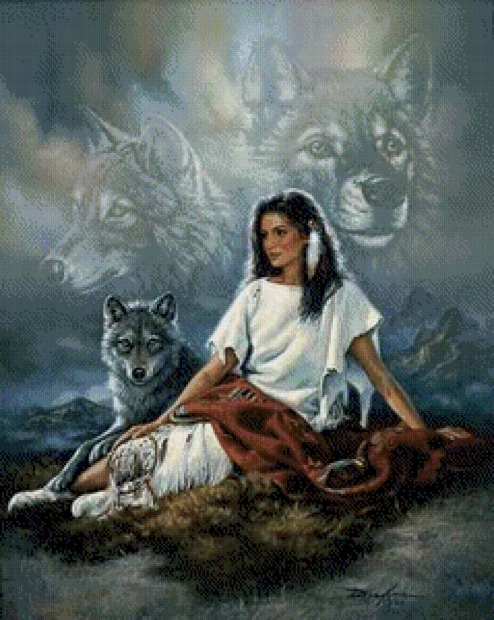 девушка с волками - предпросмотр