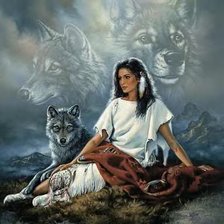 Схема вышивки «девушка с волками»