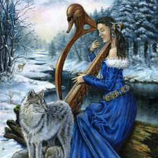 Схема вышивки «девушка и волки»