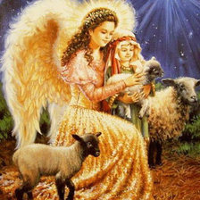 Оригинал схемы вышивки «Ангел с овечками» (№1100795)