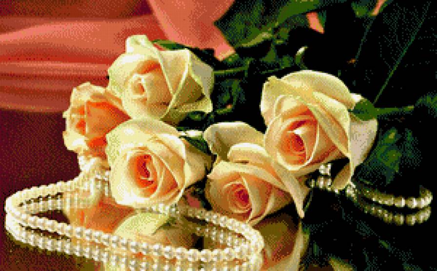 С праздником!!! - жемчуг, розы - предпросмотр