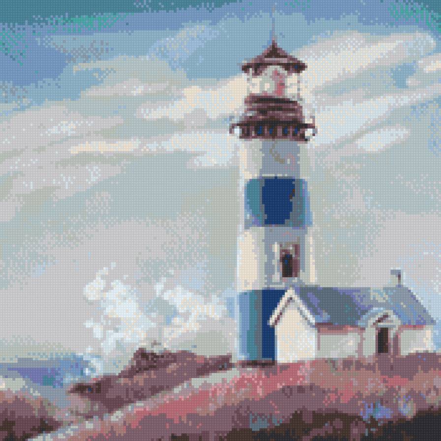 Маяк на лавандовом склоне (3) - сиреневый, море, лавандовый, склон, маяк, утес, природа, пейзаж - предпросмотр