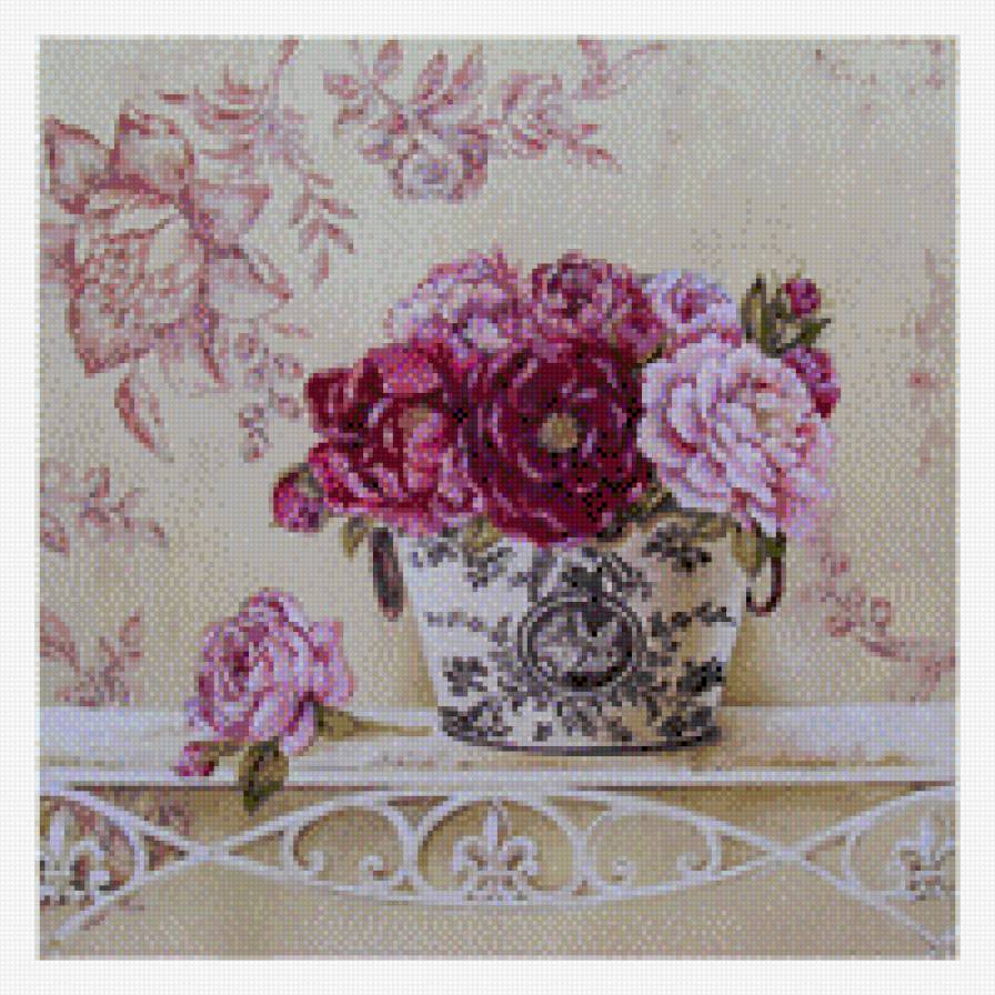 Винтазжные пионы - красота, природа, цветы, картина, пионы, панно, винтаж, декор - предпросмотр