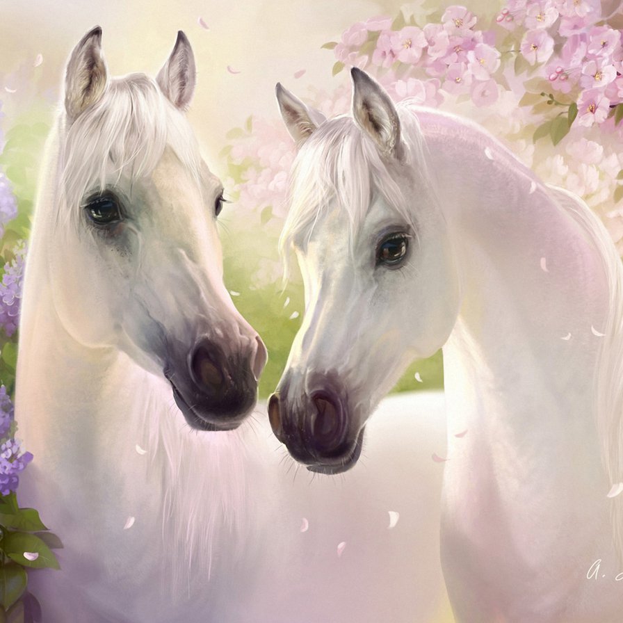 Прекрасные белые лошади. - белые лошади, лошади - оригинал