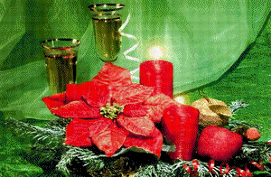 Свеча горела на столе - свеча, цветок.ветка ели, шампанское - предпросмотр