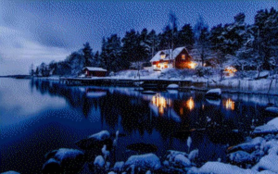 Дом в снегу - река, дом, зима - предпросмотр