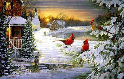 Рождество - птицы, снег, зима - оригинал