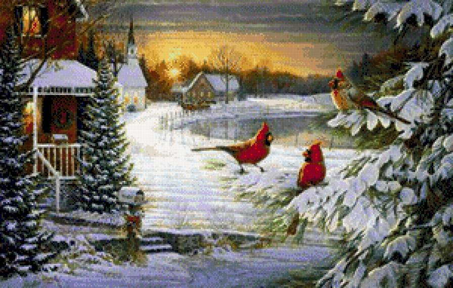 Рождество - зима, снег, птицы - предпросмотр