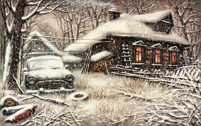 зима в деревне - снег, природа, домики - оригинал