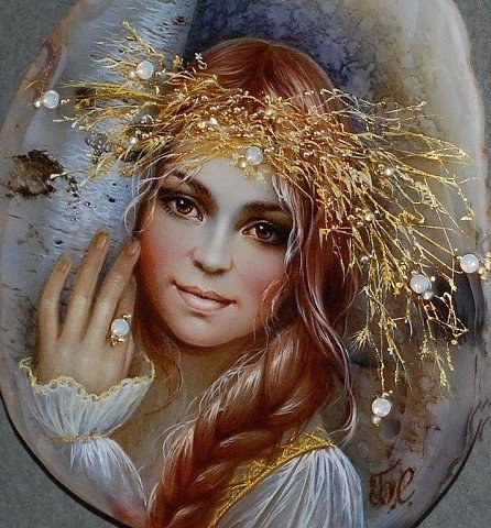 Русская красавица - лаковая миниатюра, акварель, живопись - оригинал