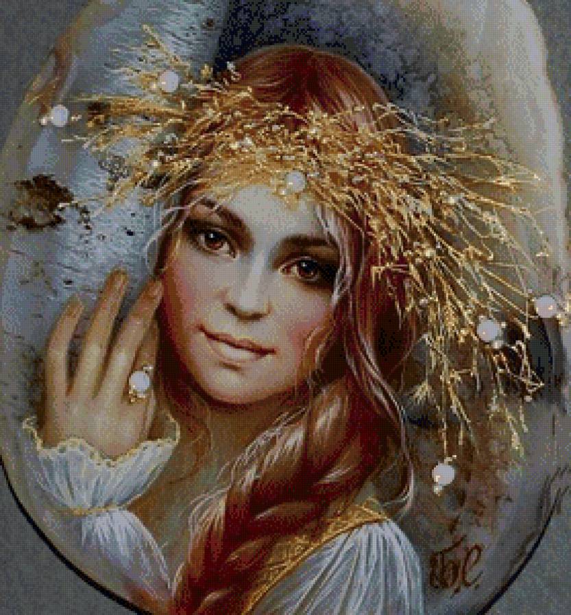 Русская красавица - акварель, живопись, лаковая миниатюра - предпросмотр