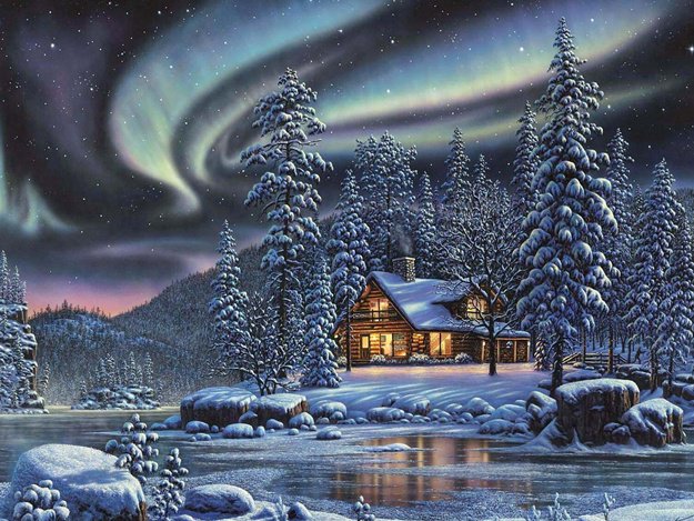 Северное сияние - северное сияние, рождество, зима - оригинал