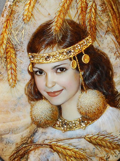 Русская красавица - акварель, живопись, лаковая миниатюра - оригинал