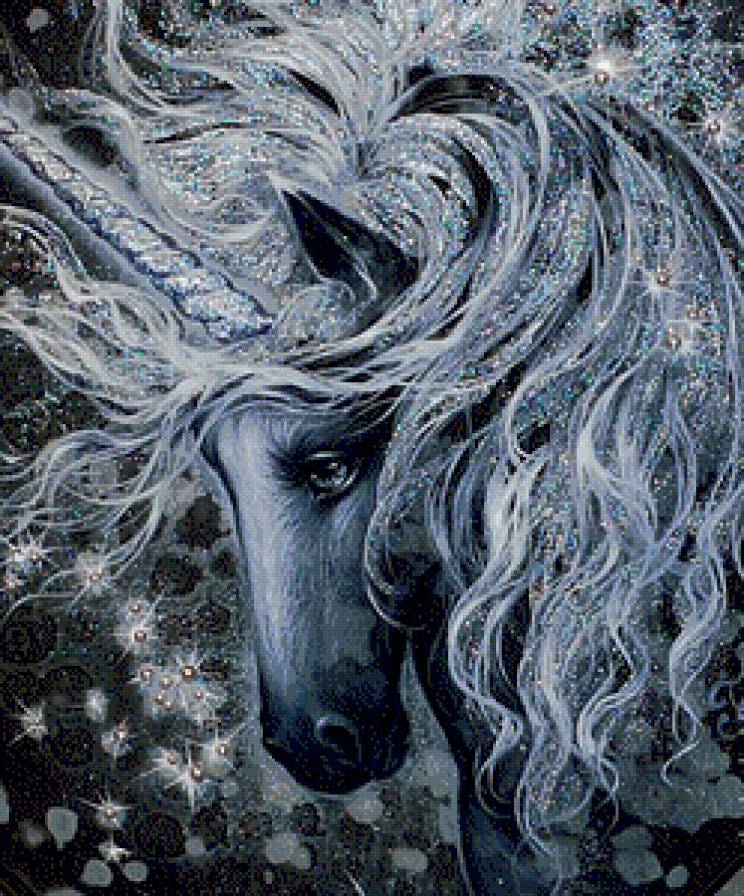 Единорог - акварель, живопись, лаковая миниатюра - предпросмотр