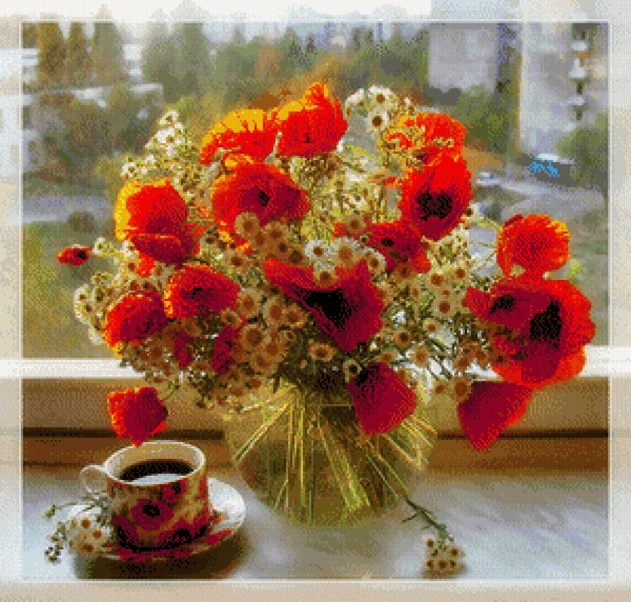 Весеннее настроение - чай, цветы, букет - предпросмотр