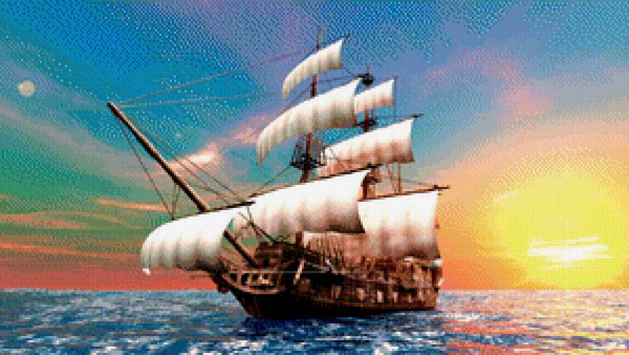 Парусник на восходе - парусник, море - предпросмотр