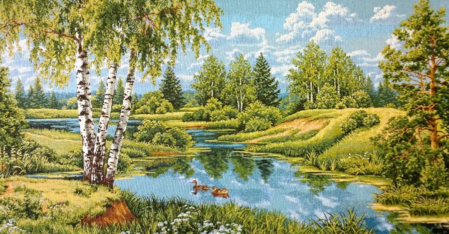 пейзаж - природа, река, картина - оригинал