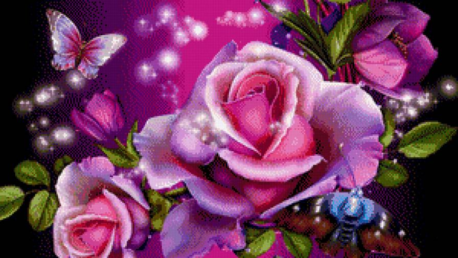 Розы. - цветы, бабочки - предпросмотр