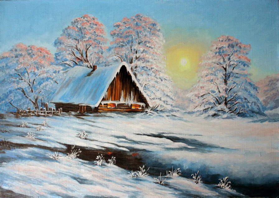 Кашкин А._Зимняя сказка - новый год, снег, сугроб, избушка, зима, сказка, лес, деревня - оригинал