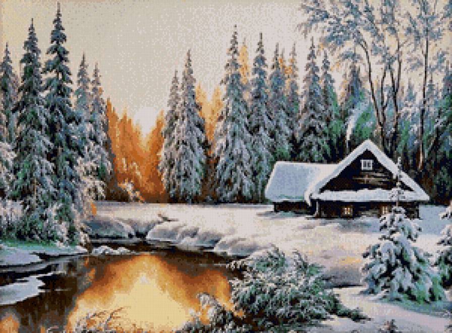 домик в лесу - река, зима, домик, лес - предпросмотр