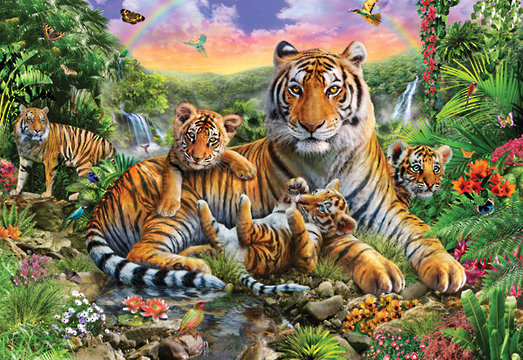 Тигриная семья - зелень, природа, животные - оригинал