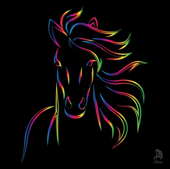Лошадь - силуэт, лошадь - оригинал