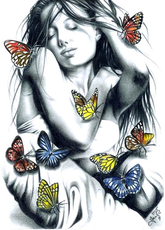 девушка с бабочками - оригинал