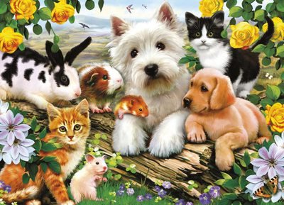 веселая компания - собачки, кролики, кошечки, животные - оригинал