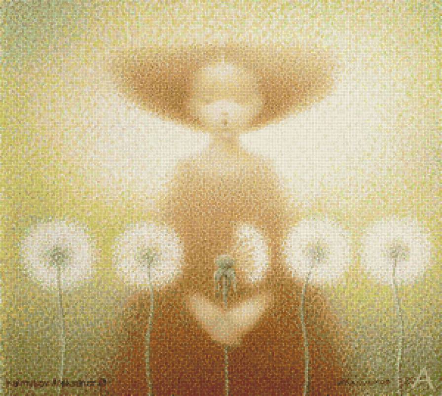 Одуванчики - одуванчики, картина, силуэт - предпросмотр