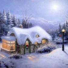 Схема вышивки «зимний домик (нов.)»