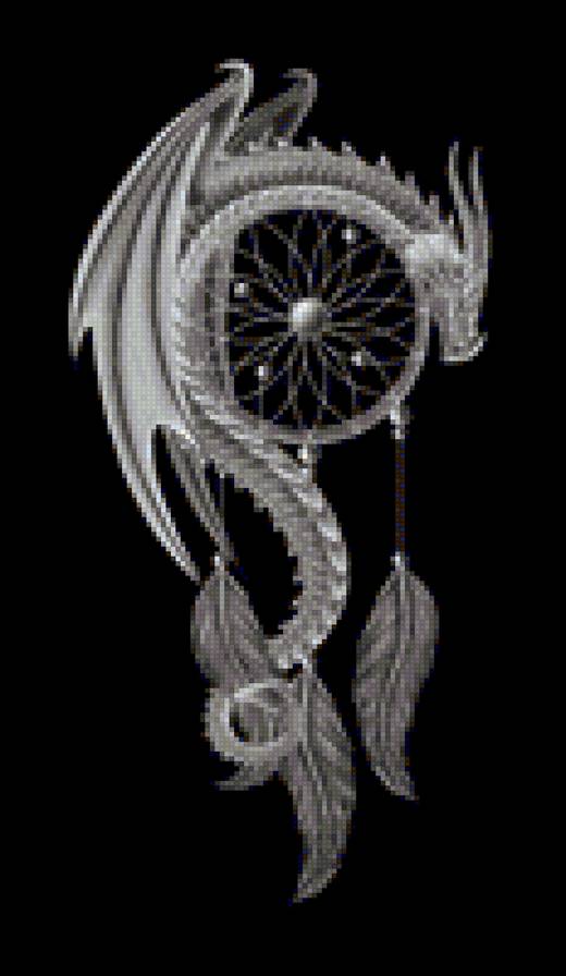 Ловец снов - дракон, ловец снов, монохром - предпросмотр